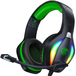 fachixy「2024 new」fc100 gaming headset with microphone for ps4/ps5/pc/nintendo switch, xbox one headset with rgb light, computer gamer headset with mic