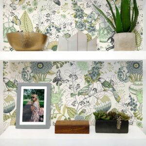 Wudnaye Floral Wallpaper Peel and Stick Wallpaper Floral Kitchen Wallpaper 17.7inch × 118.1inch Green Wallpaper Stick and Peel Wallpaper Plants Flower Wallpaper Decorative Contact Paper for Shelves