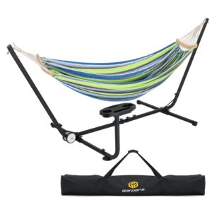 Garpans Double Hammock Adjustable Length 9-11ft, Portable Hammock Stand with Built-in Wheel, Heavy Duty Steel Up to 550lbs Weight Capacity with Carrying Bag for Outdoor Indoor Garden Yard Blue