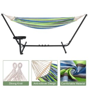 Garpans Double Hammock Adjustable Length 9-11ft, Portable Hammock Stand with Built-in Wheel, Heavy Duty Steel Up to 550lbs Weight Capacity with Carrying Bag for Outdoor Indoor Garden Yard Blue