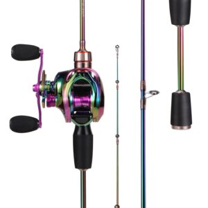 Sougayilang Colorful Baitcasting Fishing Rod and Fishing Reel, Ultra Light Trout Rods 2 Pieces and Baitcaster Reel Combo