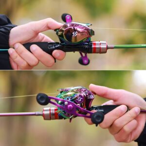 Sougayilang Colorful Baitcasting Fishing Rod and Fishing Reel, Ultra Light Trout Rods 2 Pieces and Baitcaster Reel Combo