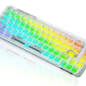 CC MALL 60% Transparent Mechanical Keyboard with Clear Keycaps,Gasket Hot Swappable Custom Wireless Keyboard,RGB Backlit Gaming Keyboard,2.4G/Type-C/Bluetooth Mechanical Keyboard(White)