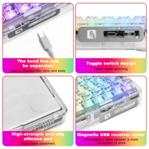 CC MALL 60% Transparent Mechanical Keyboard with Clear Keycaps,Gasket Hot Swappable Custom Wireless Keyboard,RGB Backlit Gaming Keyboard,2.4G/Type-C/Bluetooth Mechanical Keyboard(White)