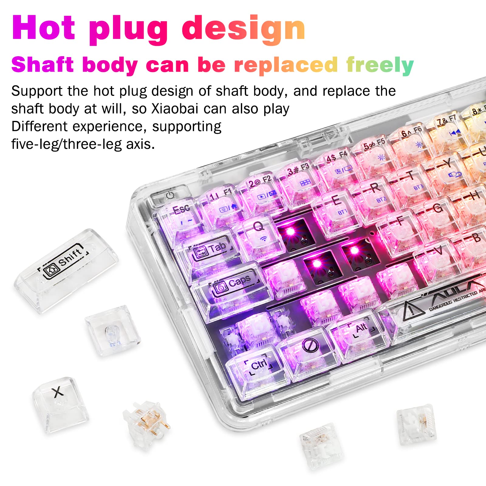 CC MALL 60% Transparent Mechanical Keyboard with Clear Keycaps,Gasket Hot Swappable Custom Wireless Keyboard,RGB Backlit Gaming Keyboard,2.4G/Type-C/Bluetooth Mechanical Keyboard(White)