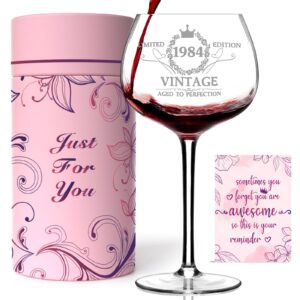 40th birthday gifts for her, vintage 1984 40th wine glass, 40 year old birthday decorations for women, funny 40 bday gifts idea for women, friends, daughter, sister mom - turning 40 present