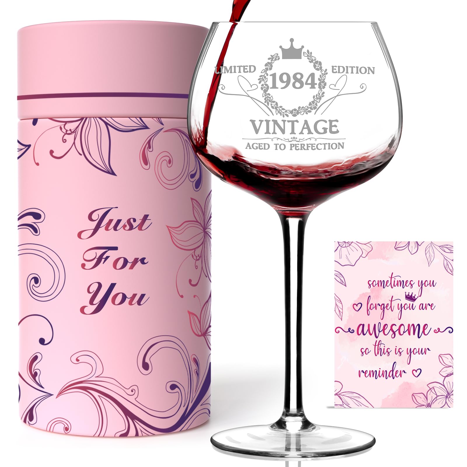 40TH Birthday Gifts for Her, Vintage 1984 40th Wine Glass, 40 Year Old Birthday Decorations For Women, Funny 40 Bday Gifts Idea For Women, Friends, Daughter, Sister Mom - Turning 40 Present