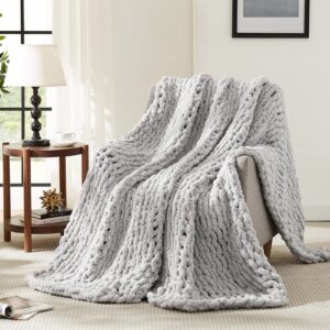 L'AGRATY Chunky Knit Blanket Throw,Soft Chenille Yarn Throw Blanket 40x50，Handmade Thick Cable Knit Crochet Blanket,Large Knit Blanket Chunky Yarn,Rope Knot Throw Blanket for Couch Sofa Bed Home Decor