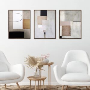 Canvas Wall Art, Set of 3 Framed Art Prints, Abstract Painting, Neutral Minimalist Print Set, 12x16inch Modern Wall Decor, for Bathroom Living Room Bedroom Office Kitchen