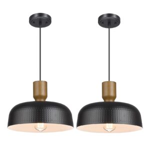 Darkaway Industrial Pendant Light Fixtures Ceiling Hanging with Hammered Metal Shade, Black Pendant Light for Kitchen Island Lighting Hanging Lamp Adjustable Height, Medium 2 Pack