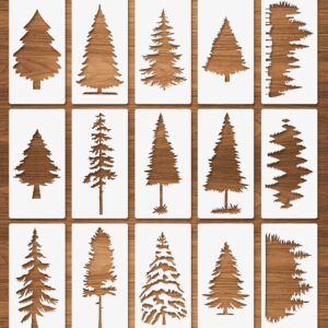 15 Pcs Trees Stencils, Pine Fir Cypress Cedar 3"x6", Christmas Trees Forest Stencils for Painting, Reusable Tree Templates for Window Wood Wall Canvas Holiday Decor