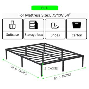 ALDRICH Metal Full Size Bed Frame - 16 Inch Tall Black Basic Steel Slats Platform, Easy Assembly Heavy Duty Noise Free Bedframes, No Box Spring Needed