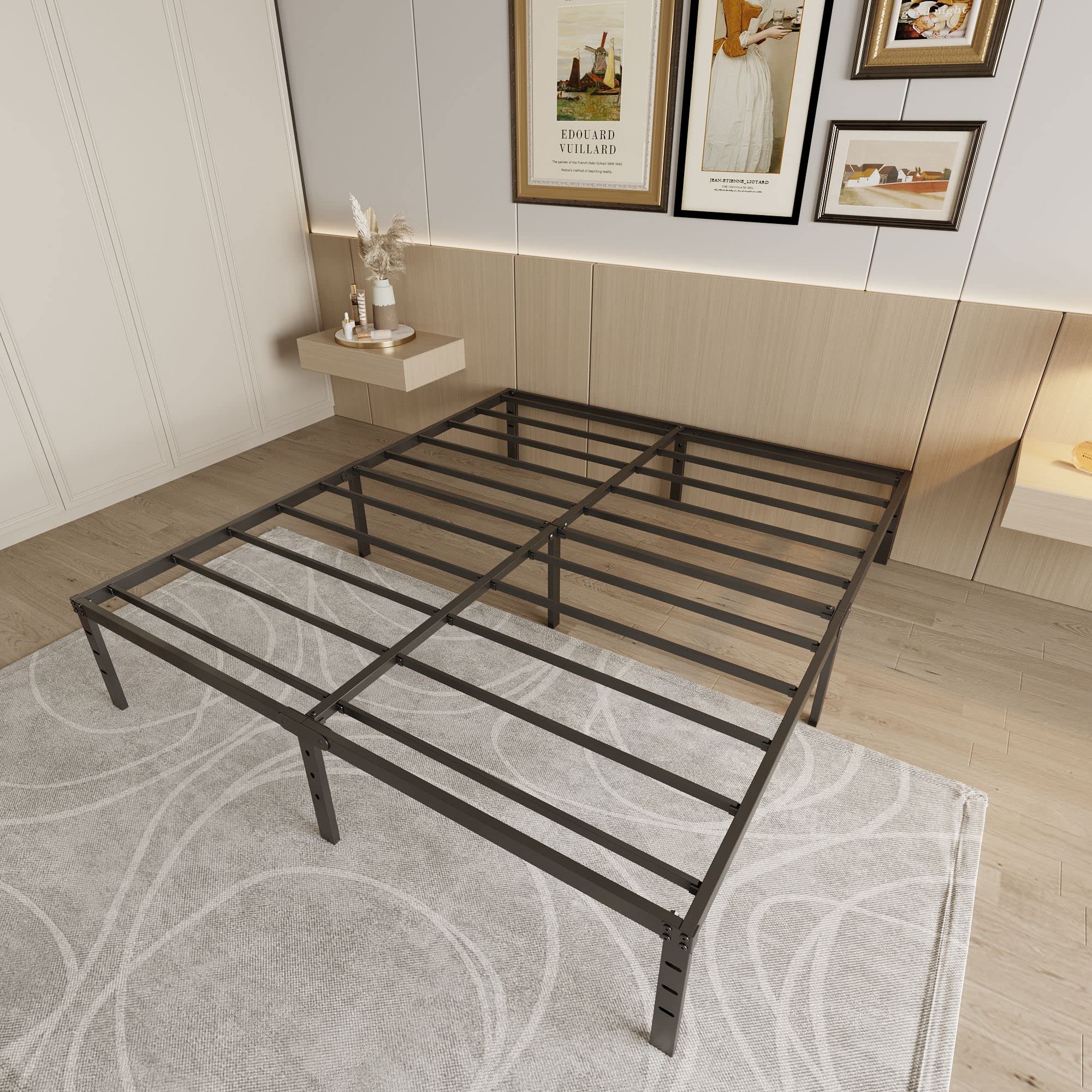 ALDRICH Metal Full Size Bed Frame - 16 Inch Tall Black Basic Steel Slats Platform, Easy Assembly Heavy Duty Noise Free Bedframes, No Box Spring Needed