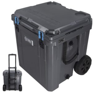 cubix outdoors quadrax 46qt wheeled rotomolded portable hard cooler for camping, fishing, beach | heavy duty insulated ice chest with wheels and handle | cold retention 5 days