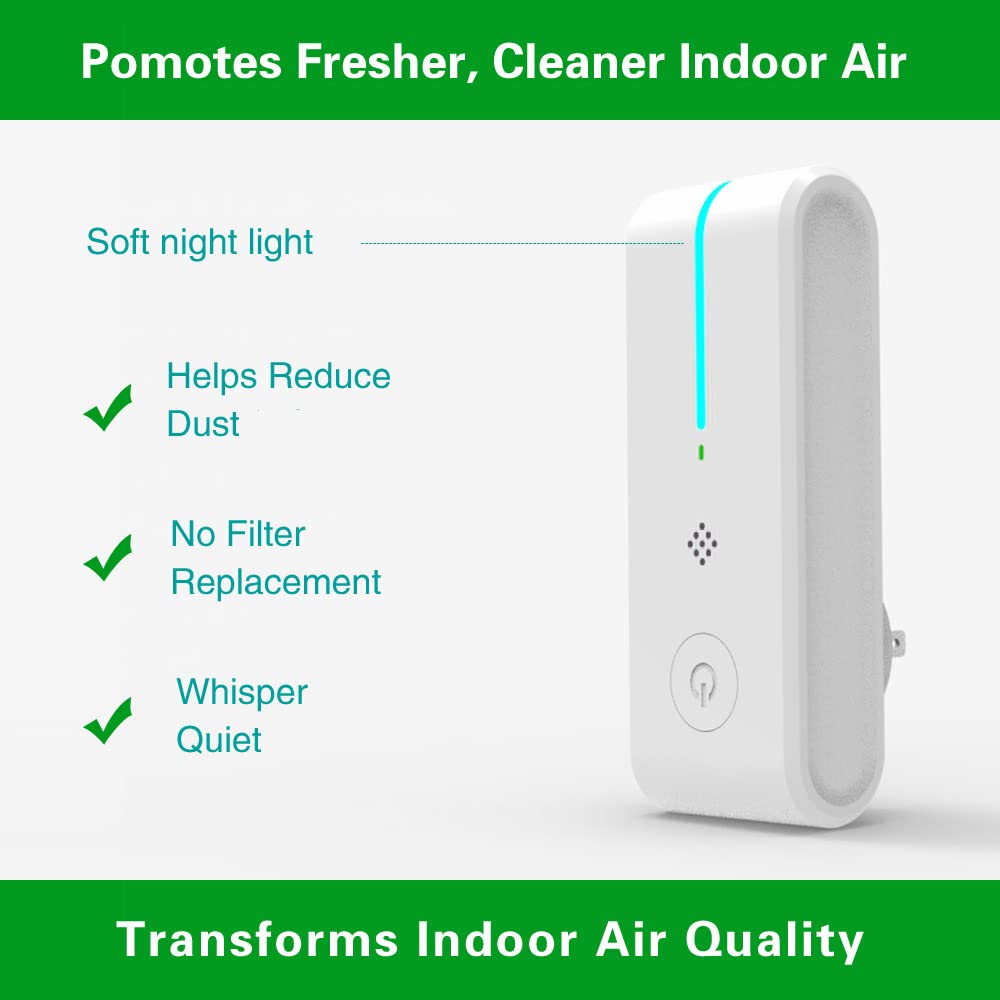 Plug-in Air Purifier, Ionizer Air Purifier Portable Air Purifier for Home, Bedrooms, Toilets, Living Room, Bathrooms, Closets, Pet Room, Power Saving White