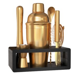 highball & chaser cocktail shaker set: bartender kit for home bar mixology cocktail bar set plus e-book with 30 recipes (antique gold)