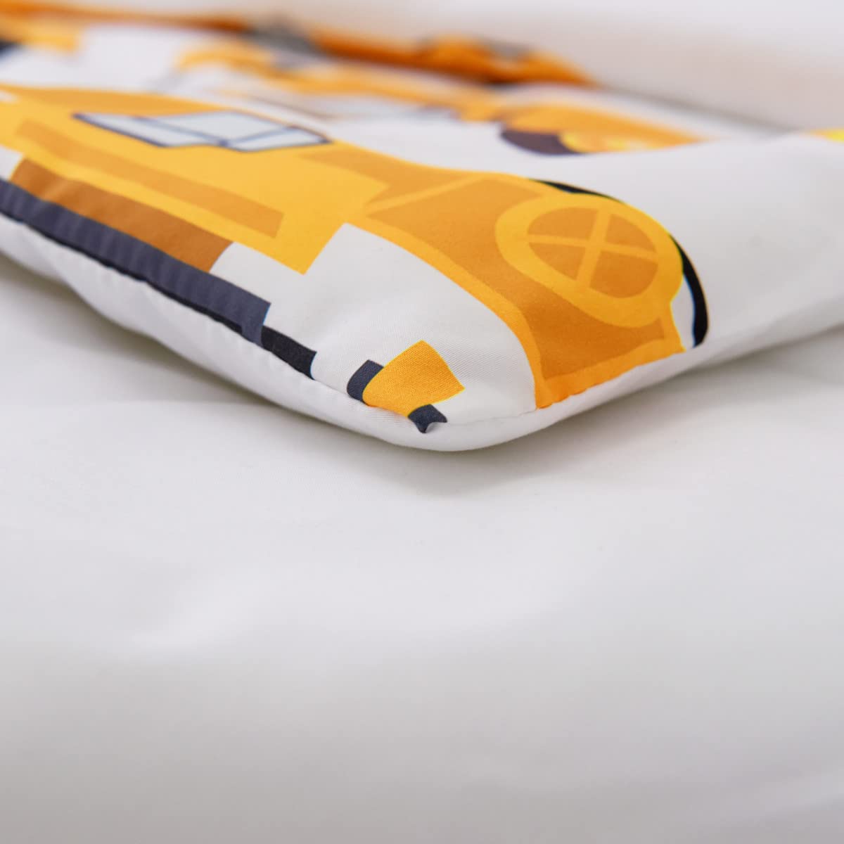 NTBED 4 Pieces Construction Toddler Bedding Set for Baby Boys, Truck Vehicles Excavator Cars Printed, includes Comforter, Flat Sheet, Fitted Sheet and Pillowcase,White