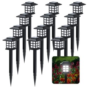 Beassla Solar Garden Outdoor Lights 12 Pack, 12 Hrs Long-Lasting Waterproof Pathway Lights Solar Powered Auto On/Off, Decorative for Landscape Walkway Driveway Patio Yard & Lawn