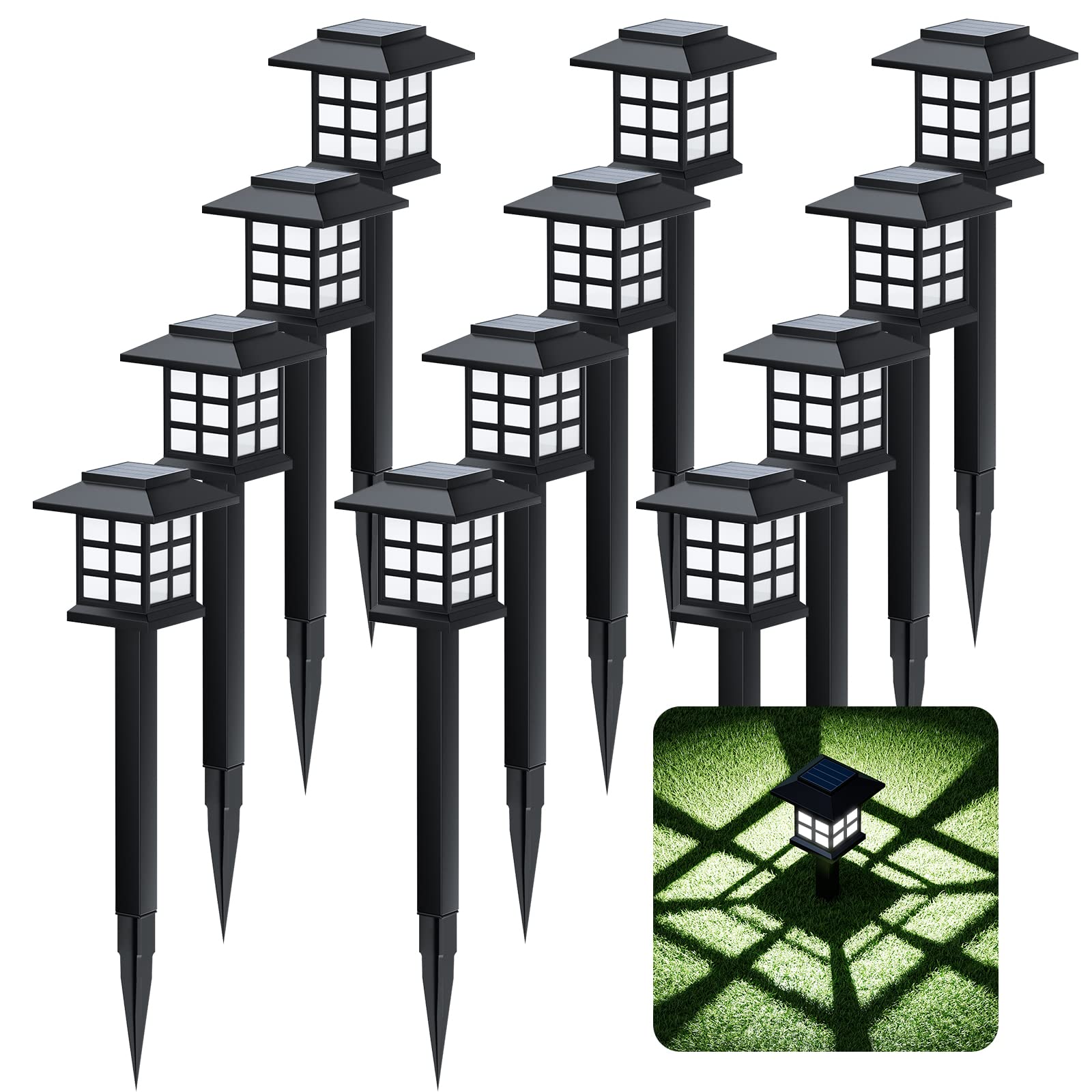 Beassla Solar Garden Outdoor Lights 12 Pack, 12 Hrs Long-Lasting Waterproof Pathway Lights Solar Powered Auto On/Off, Decorative for Landscape Walkway Driveway Patio Yard & Lawn