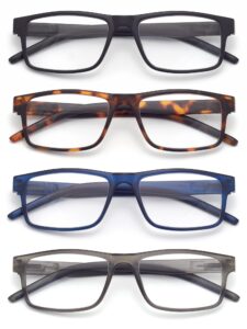 colloddiss 4-pack reading glasses for men women, spring hinge readers glasses, blue light blocking eyeglasses sr20523, black blue gray browntortoise 2.0 x