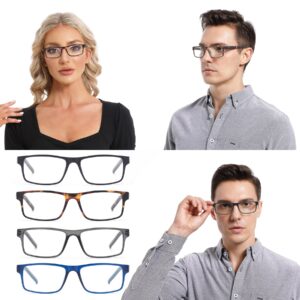 Colloddiss 4-Pack Reading Glasses for Men Women, Spring Hinge Readers Glasses, Blue Light Blocking Eyeglasses SR20523, Black Blue Gray BrownTortoise 2.0 x