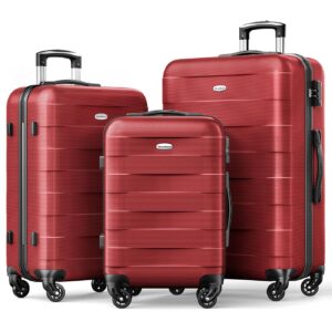 Strenforce Luggage Sets Lightweight Suitcases with Wheels ABS Travel Luggage TSA Lock,Burgundy,3 Piece Set (20/24/28)