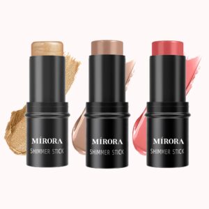 3 pcs cream contour sticks, shades with highlighter & shadow & blush, shimmer cream powder waterproof and long-lasting face cosmetics, non-greasy face brightens & blush sticks.