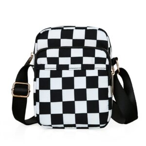 wyaqjlv small crossbody cell phone purse for women girls mini messenger for checkered shoulder bag wallet (black and white plaid)