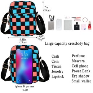 WYAQJLV Small Crossbody Cell Phone Purse for Women Girls Mini Messenger for Checkered Shoulder Bag Wallet (black and white plaid)