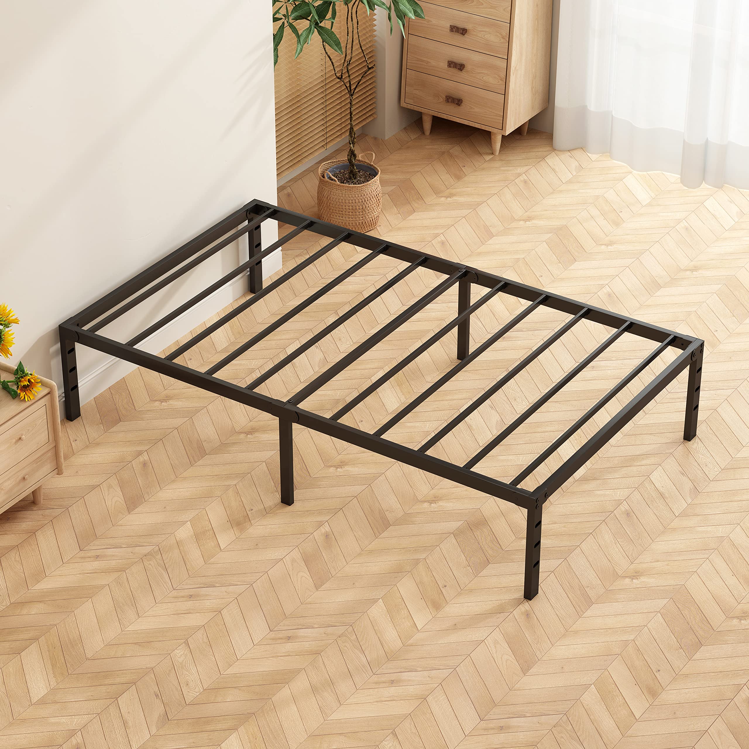 KUJIELAN Black Thickened and Reinforced Metal Bed Frame - Structurally Stable 14 Inch Steel Bar Supported Bed Frame,Easy to Assemble and Transport Bed Frame Under Bed Storage, Twin