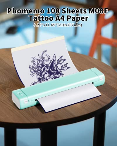 Phomemo Tattoo Transfer Paper - 100 Sheets A4 Size, Thermal Stencil Paper for Tattoo Transfer Kit - Commercial & Personal Use, DIY Tattoo Tracing Paper Compatible with M08F Printer & Tattoo Supplies