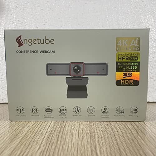 Angetube 4K Webcam with AI Tracking,Remote Control 4K Web Camera/10X Digital Zoom 1080P 60fps Web cam with USB 3.0 HDR/Dual Noise Cancelling Microphones for Video Calls/Meetings/Streaming/Skype/Zoom