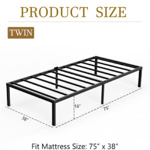 Kilyssa 16 Inch Twin Bed Frame Heavy Duty Metal Platform Steel Slat Support with Storage/No Box Spring Needed/Noise Free/Easy Assembly