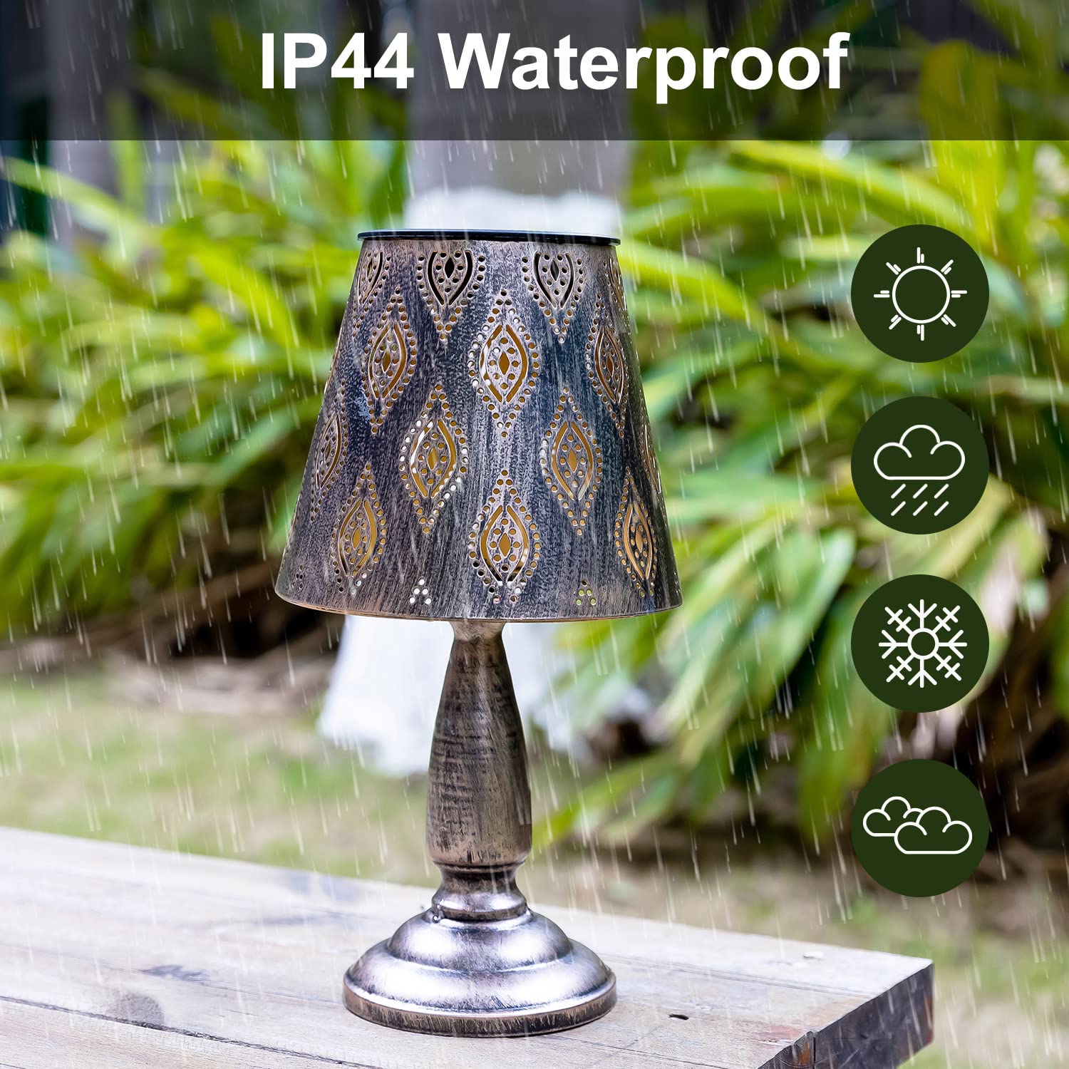 VZVXCC Solar Table Lamp Outdoor Waterproof-Large Rust Copper Metal Decorative Solar Garden Lights with Hollowed-Out Design,Cordless Solar Desk Lamp for Patio Garden Pathway Yard Decorations