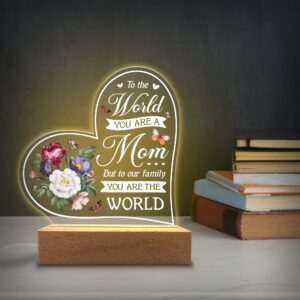 KITCHENVOY Acrylic Night Light Gift for Mother - to Our Family You are The World - Acrylic Light Gift for Mom from Son, Daughter on Mothers Day - Birthday Gifts to Mom