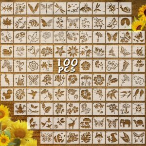 100 Pieces Stencil for Painting,3 Inch Flower Stencils DIY Craft Animal Reusable Template Paint Stencils for Painting on Wood, Crafts, Wall Home Decor