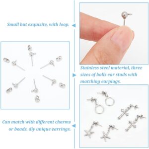 PH PandaHall 300pcs Ball Post Earring Studs, 304 Stainless Steel Ball Stud Earring Findings with Butterfly Earring Backs and Open Jump Rings for DIY Jewelry Earring Making