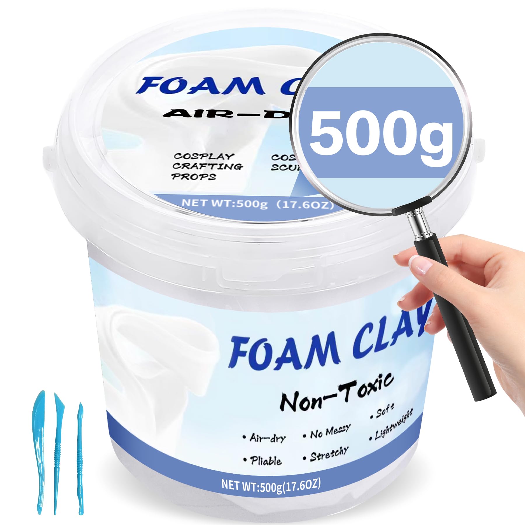 Modeling Foam Clay, 500g(17.6oz) Soft Air Dry Clay for Adults Lightweight DIY Creative Art Supplies with Sculpting Tools,Suitable for Cosplay/Crafts/Design/Shaping-White