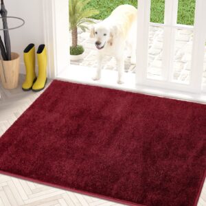 purrugs dirt trapper door mat 34" x 59", non-slip machine washable entry rug, shoe scraper, dog door mat, super absorbent welcome mat for front & back door, muddy shoes & paws, burgundy red