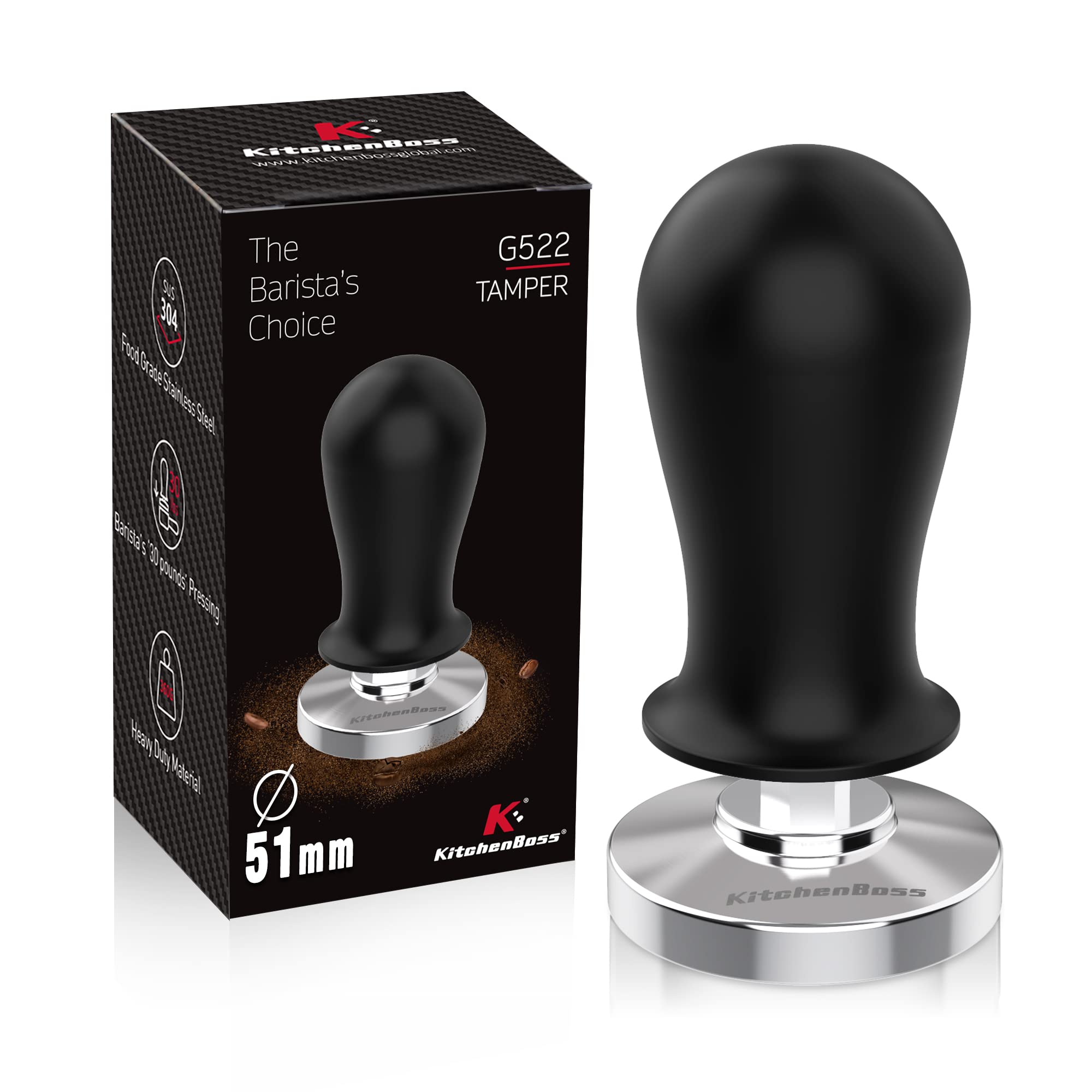 Coffee 51mm Espresso Calibrated Tamper: KitchenBoss Espresso Pressure Tamper, Coffee Spring Loaded Tamper Espresso Hand Tamper | Weighted Coffee Espresso Tamper 51 MM