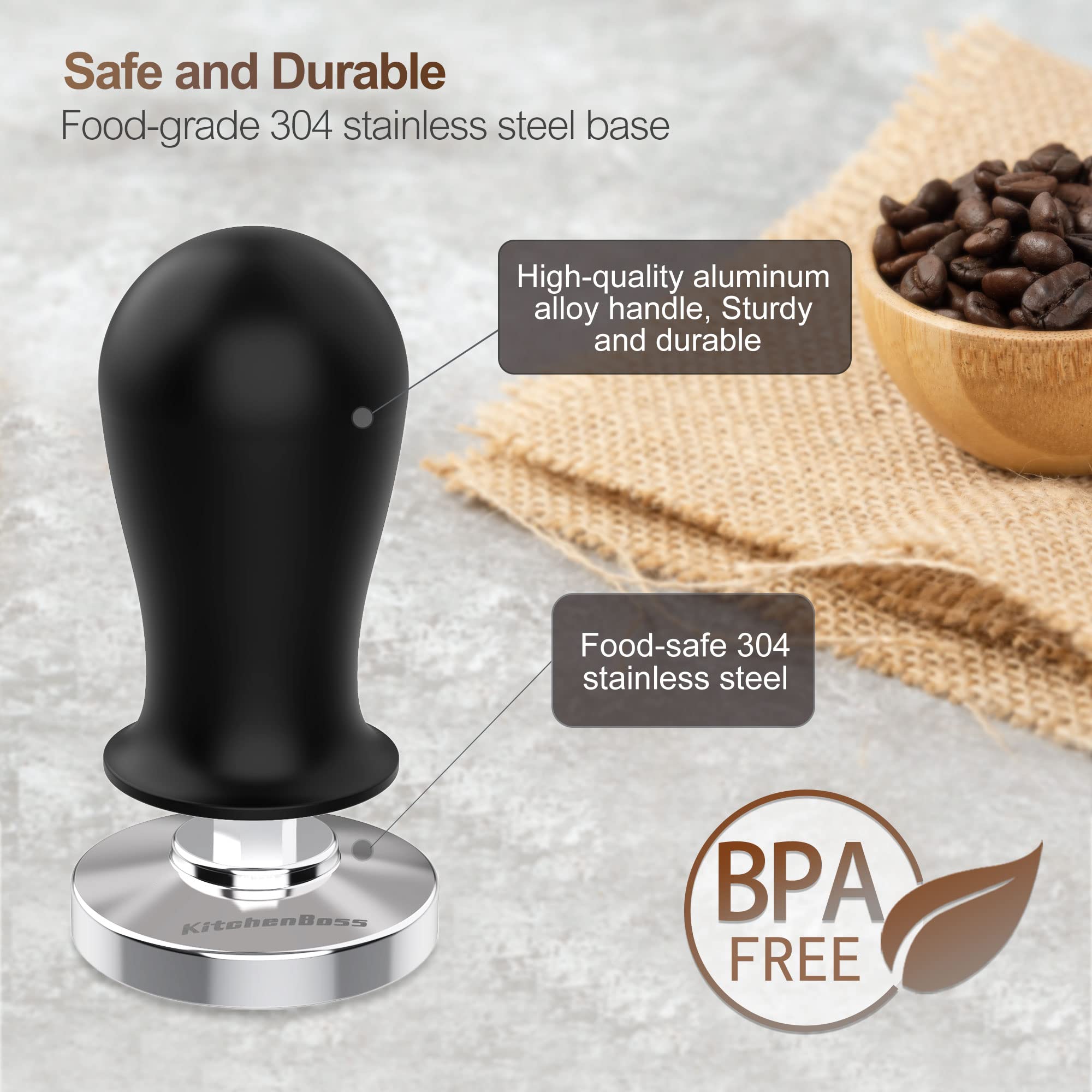 Coffee 51mm Espresso Calibrated Tamper: KitchenBoss Espresso Pressure Tamper, Coffee Spring Loaded Tamper Espresso Hand Tamper | Weighted Coffee Espresso Tamper 51 MM