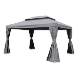 COZYVIDA10' x 13' Patio Gazebo, Aluminum Frame Double Roof Outdoor Gazebo Canopy Shelter with Netting & Curtains, for Garden, Lawn, Backyard and Deck, gray