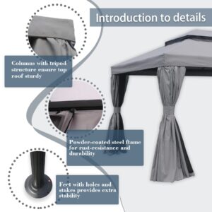 COZYVIDA10' x 13' Patio Gazebo, Aluminum Frame Double Roof Outdoor Gazebo Canopy Shelter with Netting & Curtains, for Garden, Lawn, Backyard and Deck, gray