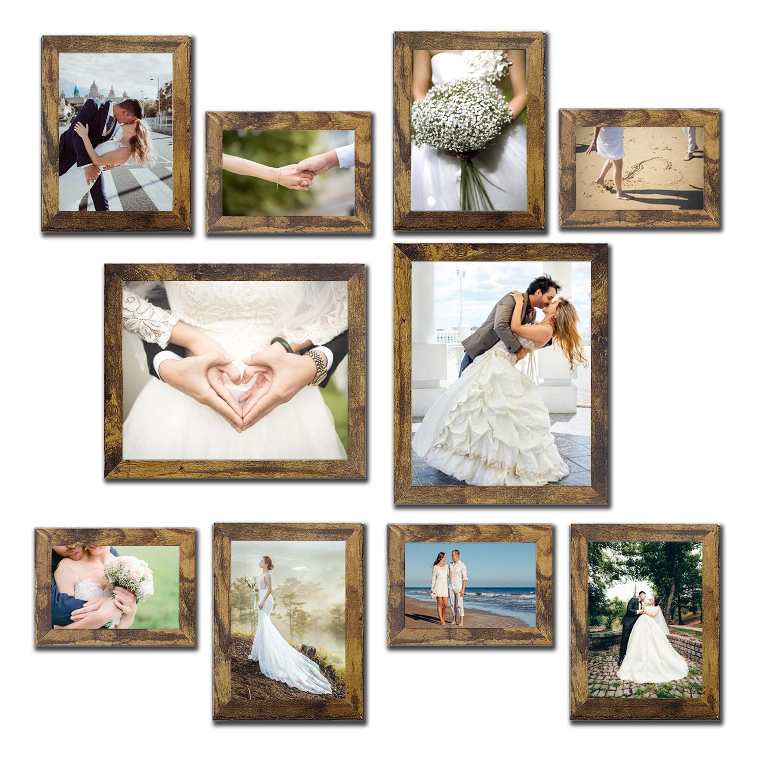 xnlkros Picture Frame Set 10 pack, Farmhouse Photo Frames, Gallery Wall Frame Collage, 8x10 5x7 4x6 Frames in 3 Different Finishes Picture Frames For Wall or Desk,Rustic Brown