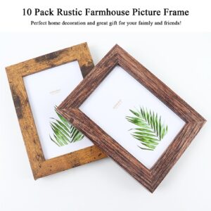 xnlkros Picture Frame Set 10 pack, Farmhouse Photo Frames, Gallery Wall Frame Collage, 8x10 5x7 4x6 Frames in 3 Different Finishes Picture Frames For Wall or Desk,Rustic Brown