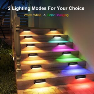 WdtPro Solar Fence Lights Outdoor Waterproof, 8 Pack Bright Solar Deck Lights with Warm White & RGB Modes, LED Solar Step Lights Outdoor for Stairs, Steps, Deck, Fence, Pool, Patio