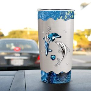 Wassmin Dolphin Tumbler Dolphin Gift For Women Girls Teen Dolphins Jewelry Drawings Stainless Steel Insulated Tumblers Coffee Travel Mug Cup 20oz With Lid Birthday Christmas Presents