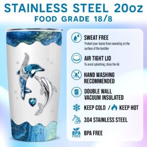 Wassmin Dolphin Tumbler Dolphin Gift For Women Girls Teen Dolphins Jewelry Drawings Stainless Steel Insulated Tumblers Coffee Travel Mug Cup 20oz With Lid Birthday Christmas Presents