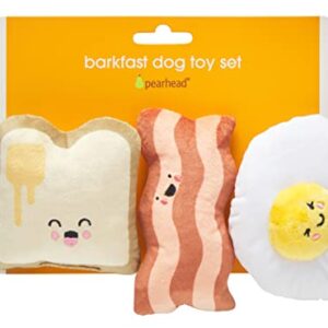 Pearhead Barkfast Dog Toys, Set of 3, Plush Pet Squeaker Toys, Breakfast Dog Toy Set, Toast Bacon & Egg Toy Set, Must Have Pet Accessories for Pet Owners