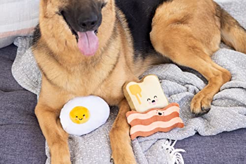 Pearhead Barkfast Dog Toys, Set of 3, Plush Pet Squeaker Toys, Breakfast Dog Toy Set, Toast Bacon & Egg Toy Set, Must Have Pet Accessories for Pet Owners